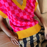 LISA SAYS GAH Fangio Knit Vest Check