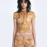 ARTHUR APPAREL Ruched Tee in Rust