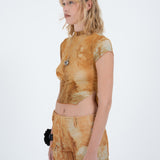 ARTHUR APPAREL Ruched Tee in Rust