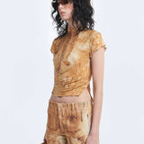ARTHUR APPAREL Ruched Tee in Rust