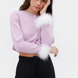 SLEEPER Knit Cardigan with Detachable Feathers in Lilac
