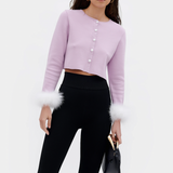 SLEEPER Knit Cardigan with Detachable Feathers in Lilac