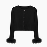 SLEEPER Knit Cardigan with Detachable Feathers in Black