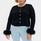 SLEEPER Knit Cardigan with Detachable Feathers in Black