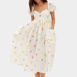 SLEEPER Picnic Linen Dress in Pansies
