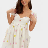 SLEEPER Picnic Linen Dress in Pansies