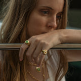 WILHELMINA GARCIA Gold Clover Signet Ring in Green