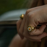 WILHELMINA GARCIA Gold Daisy Signet Ring in White