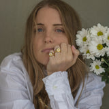 WILHELMINA GARCIA Gold Daisy Signet Ring in White