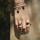 WILHELMINA GARCIA Black Love Heart Gold Signet Ring