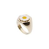 WILHELMINA GARCIA Gold Daisy Signet Ring in White