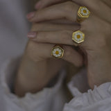 WILHELMINA GARCIA Gold Daisy Signet Ring in White