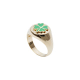 WILHELMINA GARCIA Gold Clover Signet Ring in Green