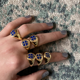 WILHELMINA GARCIA Gold Clover Signet Ring in Blue