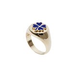 WILHELMINA GARCIA Gold Clover Signet Ring in Blue