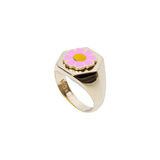 WILHELMINA GARCIA Gold Daisy Signet Ring in Pink