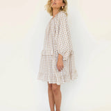 WILD HORSES Lola Mini Dress in Beige Gingham