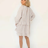 WILD HORSES Lola Mini Dress in Beige Gingham