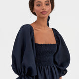 SLEEPER Atlanta Linen Dress in Navy