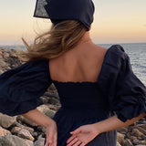 SLEEPER Atlanta Linen Dress in Navy
