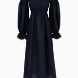 SLEEPER Atlanta Linen Dress in Navy