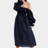 SLEEPER Atlanta Linen Dress in Navy