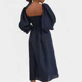 SLEEPER Atlanta Linen Dress in Navy